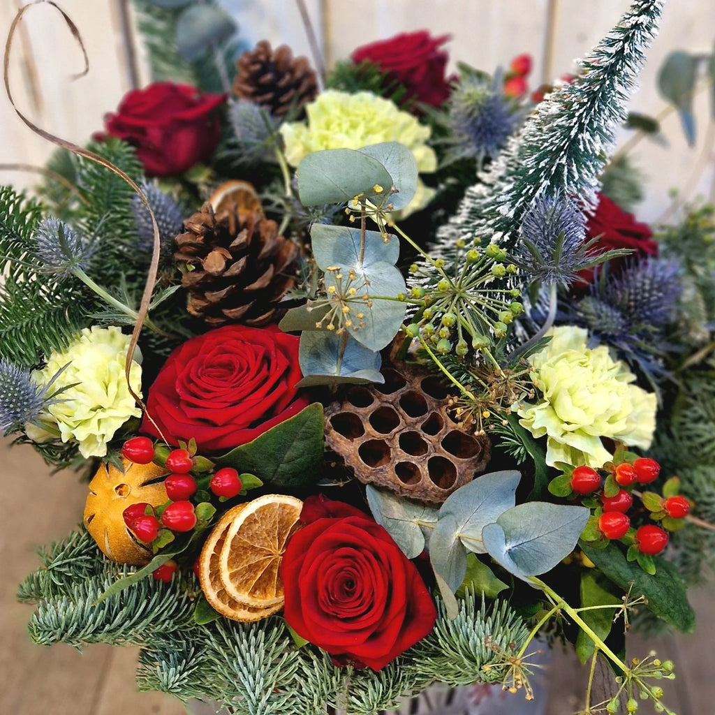 Vintage Christmas Container Arrangement