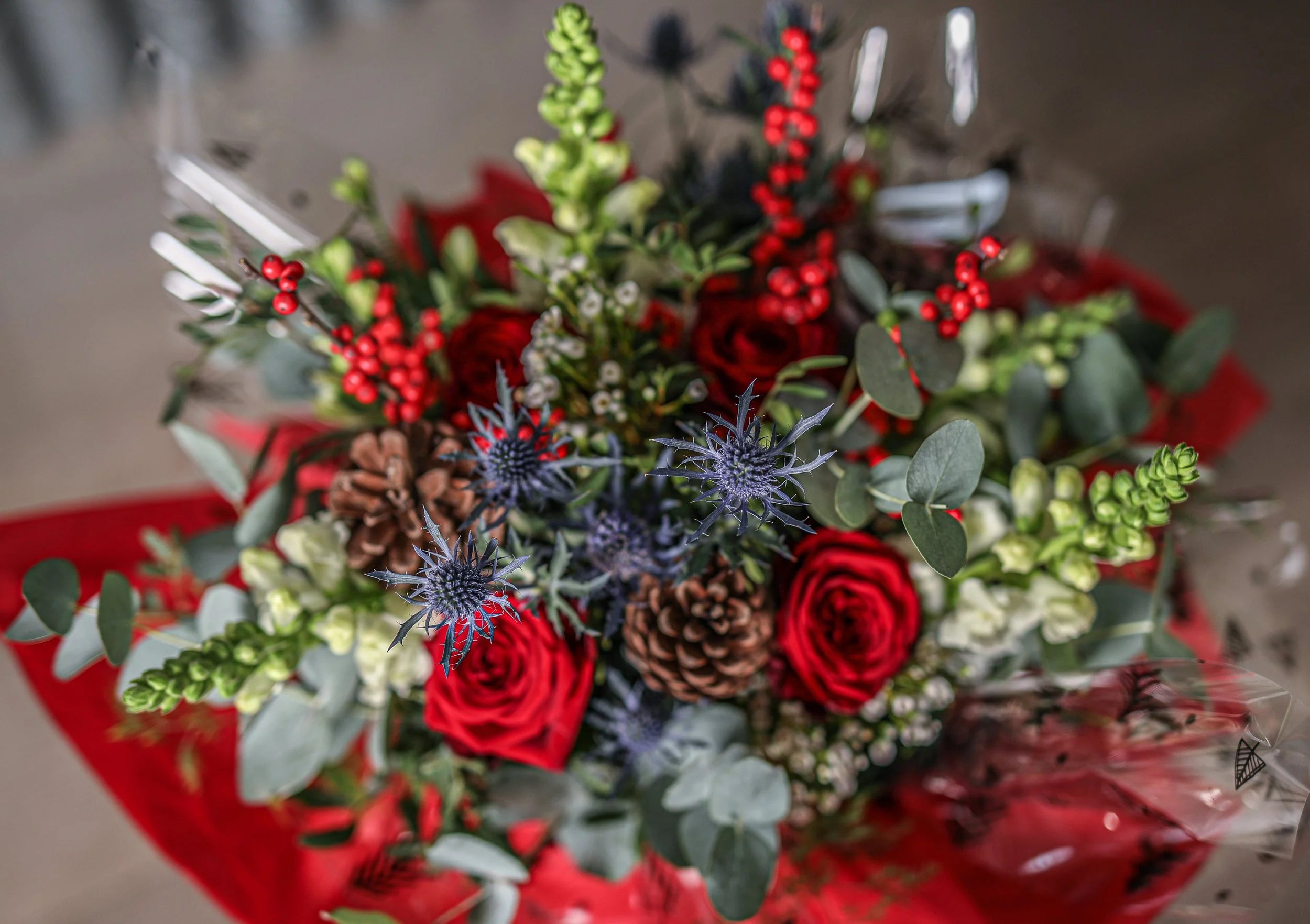 Christmas Flowers in a natural gift bag