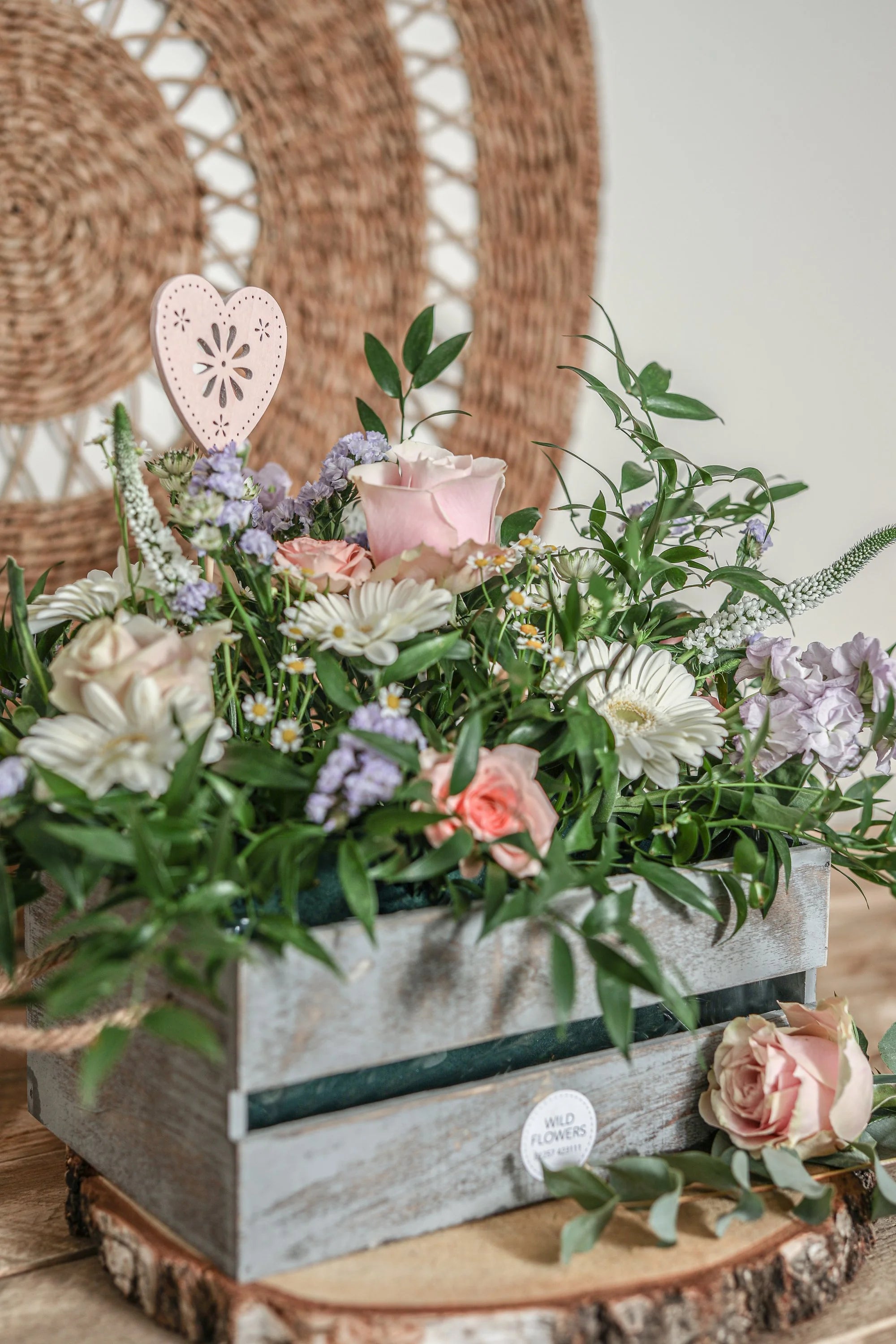 Fresh Flowers in a Rustic Crate